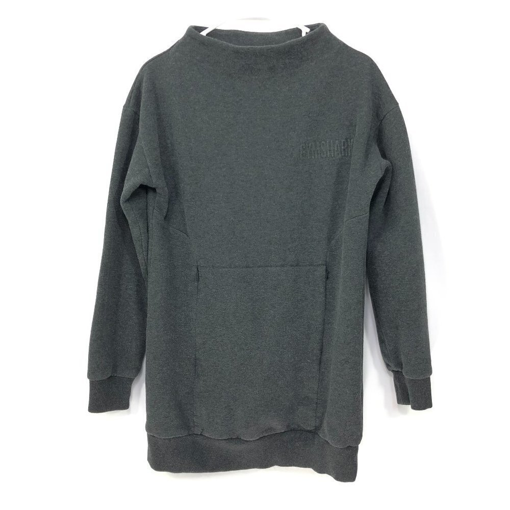 Gymshark Women's Small Gray Mock Neck Zip Pocket Logo Long Tunic Sweatshirt